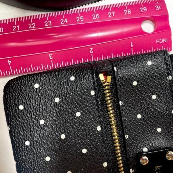Kate Spade New York Black & White Polka Dot Wristlet PVC Leather 2 Zippers Purse - Picture 5 of 8